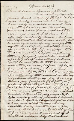 Letter from Lewis Ford, Sauk Centre, [Minnesota], to Samuel May, Jr., January 6th, 1862