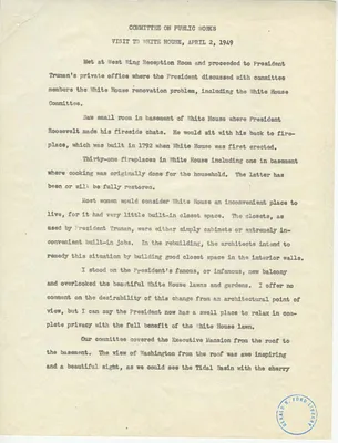Representative Gerald R. Ford's Report on the Committee on Public Works Visit to the White House