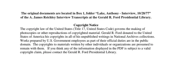Lake, Anthony (National Security Council) - Interview, 10/28/77