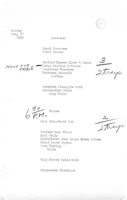 White House Luncheon and Dinner Menu