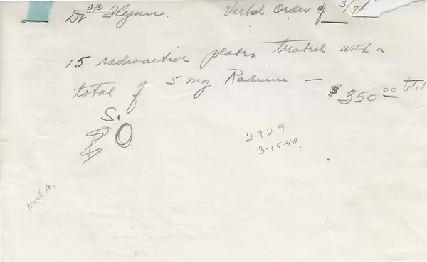 Sales Order to Dr. F.B. Flynn [Dr. Frederick B. Flinn], March 15, 1940