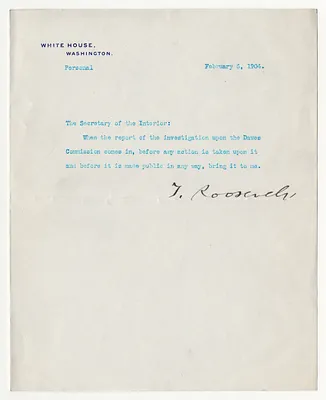 Letter from President Theodore Roosevelt to Secretary of the Interior E. A. Hitchcock