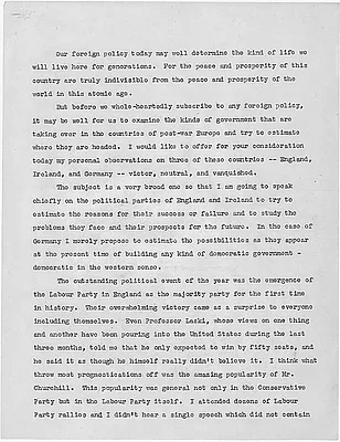 Foreign Policy Speech Crosscup - Ashon American Legion Post November 11, 1945