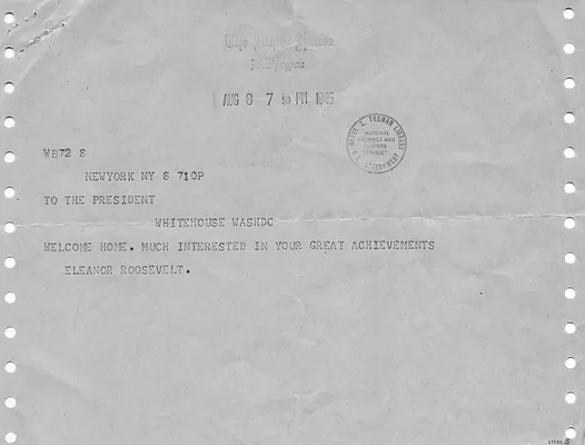 Telegram from Eleanor Roosevelt to Harry S. Truman