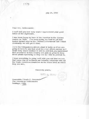 Correspondence Between President Harry S. Truman and Ambassador Claude Bowers, with Attachment