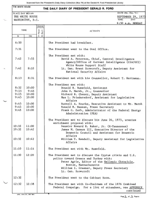 President Gerald R. Ford's Daily Diary, September 29, 1975