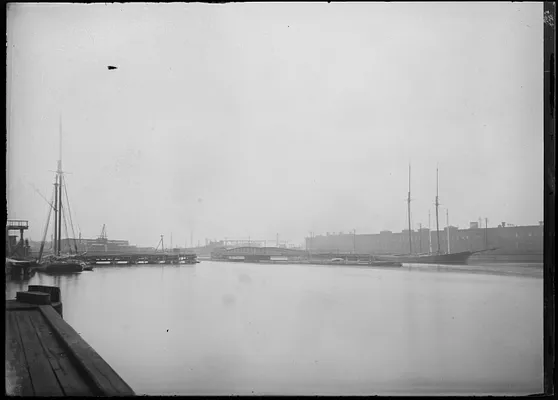 Ft. Point Channel, looking southwest from Mt. Washington showing Dorchester Ave. bridge