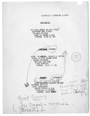 USS Williamsburg Menu