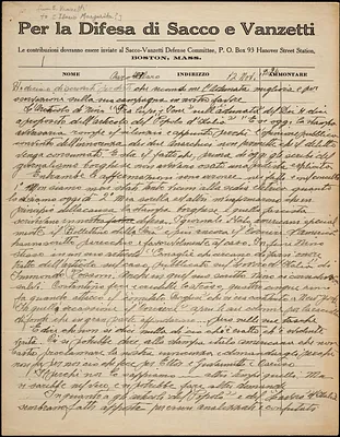 Bartolomeo Vanzetti autographed letter signed to [Ilrio Margarita?], [Charlestown], 12 November 1926