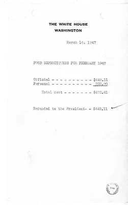 Memorandum, Food Expenditures for February 1947