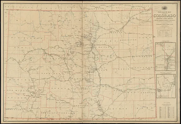 Post route map of the State of Colorado showing post offices with the intermediate distances on mail routes in operation on the 1st of December, 1903
