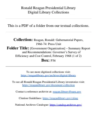 [Government Organization] - Summary Report and Recommendations: Governoräó»s Survey of Efficiency and Cost Control, February 1968 (1 of 2)