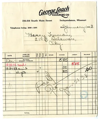 Receipt, George Leach Cleaning Company, Independence, Missouri