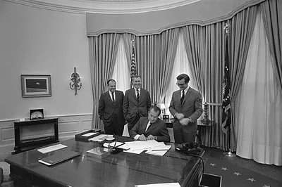 Photograph of Richard M. Nixon During an Environmental Legislation Signing Ceremony