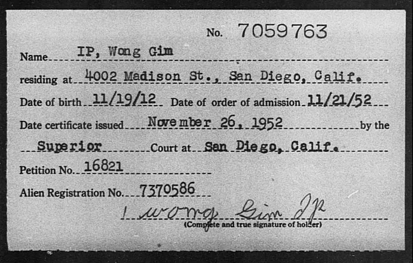 IP, Wong Gim - 1952