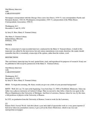 Oral History Interview with Carleton Kent
