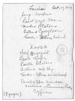 USS Williamsburg Menu