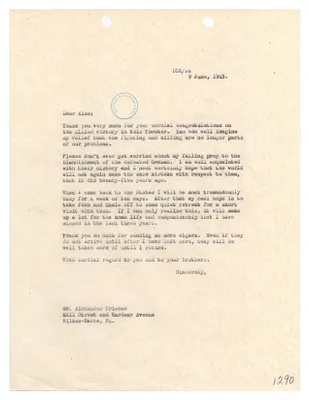 Letter, Dwight D. Eisenhower to Alexander Frieder