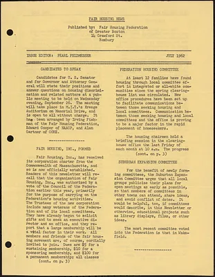 Fair Housing News, July 1962