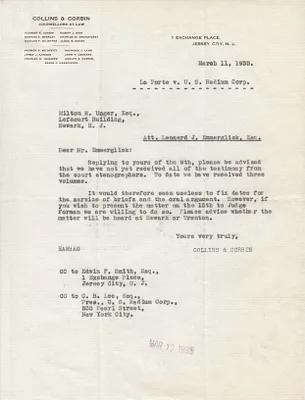 Letters Received to Leonard J. Emmerglick, March 11, 1935
