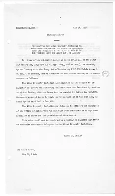 White House Press Release, Executive Order Number 9725