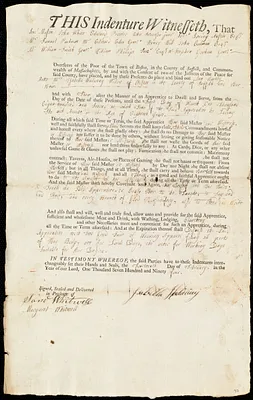 Ann Hartly indentured to apprentice with Isabella Hadaway of Boston, 14 February 1794