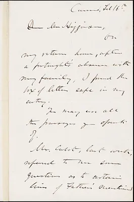 Edward Waldo Emerson autograph letter signed (incomplete) to Thomas Wentworth Higginson, Concord, Mass., 16 February 1884