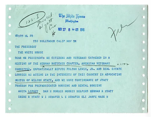 Telegram from Anita Lipney and Others to President Harry S. Truman