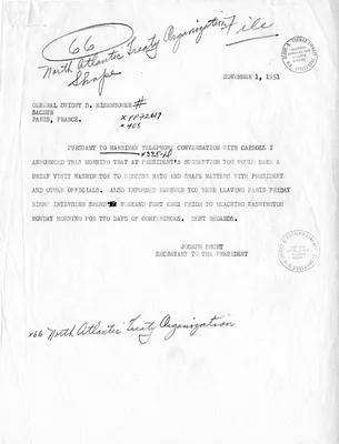 Message from Joseph Short to General Dwight D. Eisenhower