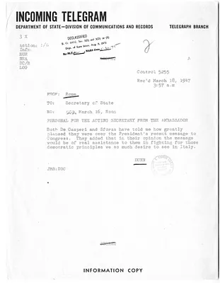 Telegram from James Dunn to Secretary of State George Marshall