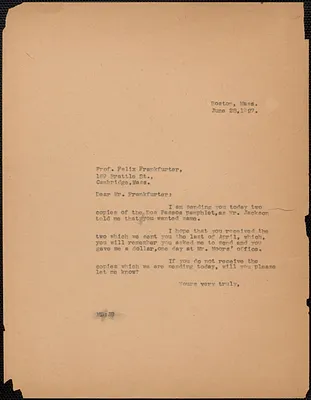 Mary Donovan typed letter (copy) to Felix Frankfurter, Boston, Mass., June 28, 1927