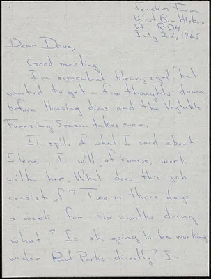 Letter to David Reiner from Polly about working with Paul Parks