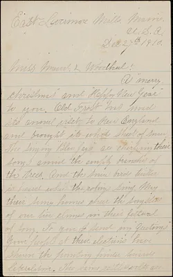 John M. Bigelow autograph letter signed to [Zula Maud] Woodhull, East Livermore Mills, Me, December 27, 1910