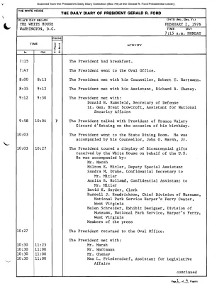 President Gerald R. Ford's Daily Diary, February 02, 1976
