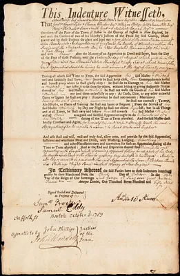 John Banks indentured to apprentice with Andrew Adams of Grafton, 3 October 1759