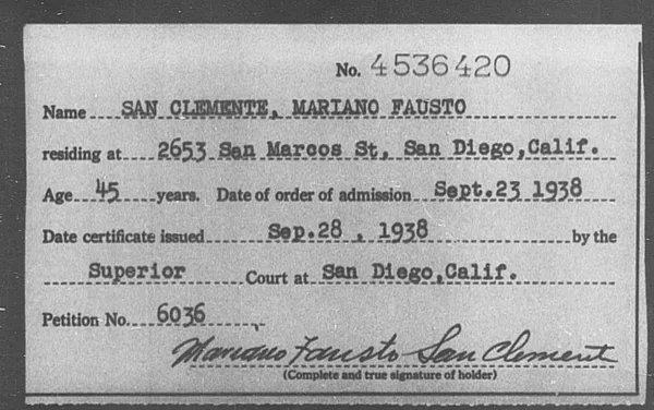 San Clemente, Mariano Fausto - 1938