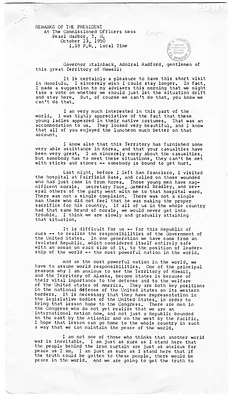 Press Release, Remarks of President Harry S. Truman at the Commissioned Officers' Mess, Pearl Harbor, Hawaii