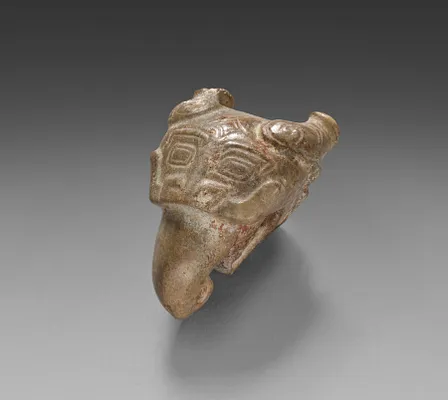 Feline Head with Bovine Horns and Elephant Trunk