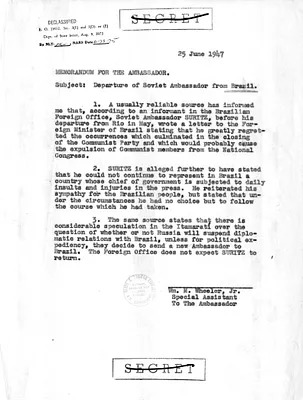 Memorandum from William M. Wheeler, Jr., to Ambassador William Pawley