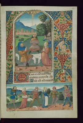Leaf from Book of Hours: Annunciation to Shepherds and Shepherdess