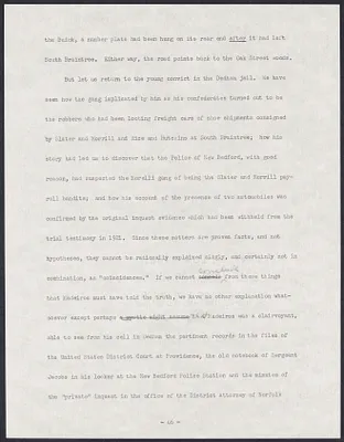 Herbert Brutus Ehrmann Papers, 1906-1970. Sacco-Vanzetti. Part II, Chapter 25: Madeiros and the Morellis. Box 6, Folder 16, Harvard Law School Library, Historical & Special Collections