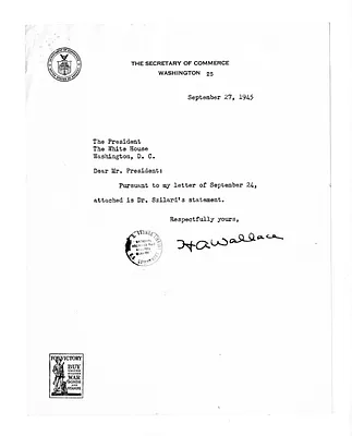 Letter from Secretary of Commerce Henry Wallace to President Harry S. Truman with Attachment