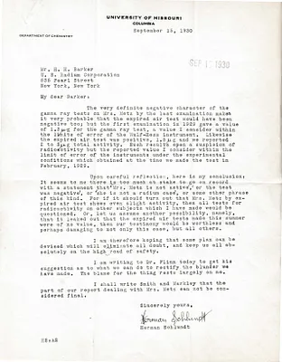Letters Received to H.H. Barker, September 15, 1930