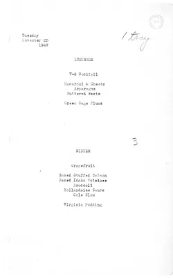 White House Luncheon and Dinner Menu