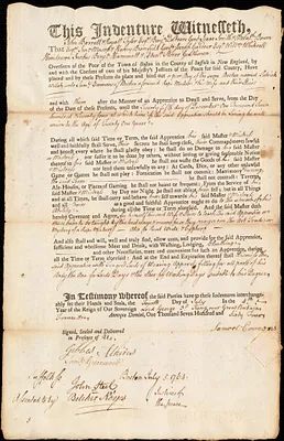 Patrick Welch indentured to apprentice with Samuel Emmons of Boston, 4 July 1764