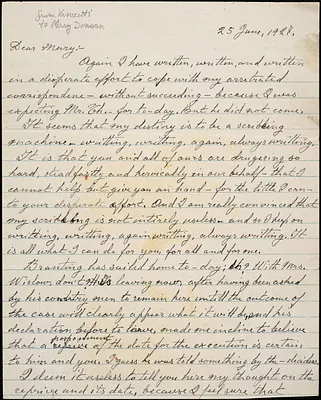 Bartolomeo Vanzetti autographed letter signed to Mary Donovan, [Dedham], 25 June 1927
