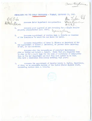 Memorandum for the Press Conference, with Related Notes
