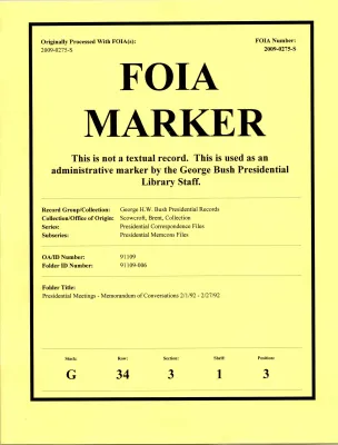 Presidential Meetings--Memorandum of Conversations 2/1/92-2/27/92