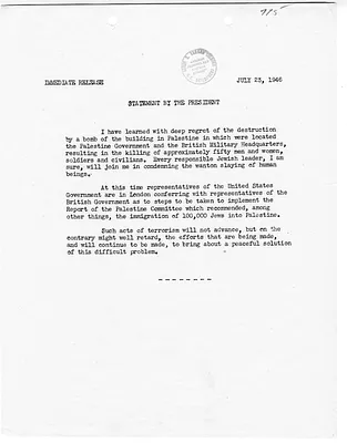 White House Press Release, Statement by President Harry S. Truman