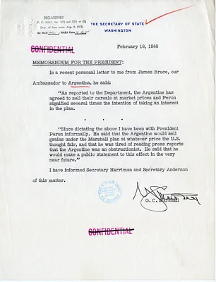 Memorandum from Secretary of State George Marshall to President Harry S. Truman